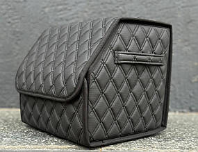 Органайзер для авто в багажник із перфорованої екошкіри Чорний з подвійним чорним рядком Розмір S 35*30*30 см