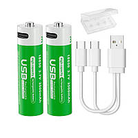 2 Акумулятори Pujimax 18650 з USB TYPE-C (3500 mAh, 3.7V Li-Ion) + кейс + кабель