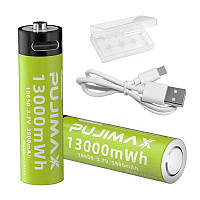 2 акумулятори 18650 Pujimax з USB TYPE-C 3500 mAh + кейс + кабель, Light Green