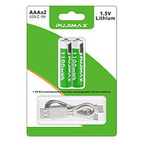 Аккумулятор AAA Pujimax с USB Type-C 1100mWh 1.5V (Блистер 2 шт + кабель)