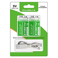 Акумулятори Pujimax Крона 6F22 з USB TYPE-C 9V Li-Ion, 1200 mAh (Блістер 2 шт + кабель)
