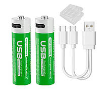 2 Акумулятори Pujimax 14500 з USB TYPE-C Li-Ion 1000 mAh 3.7V + кейс + кабель