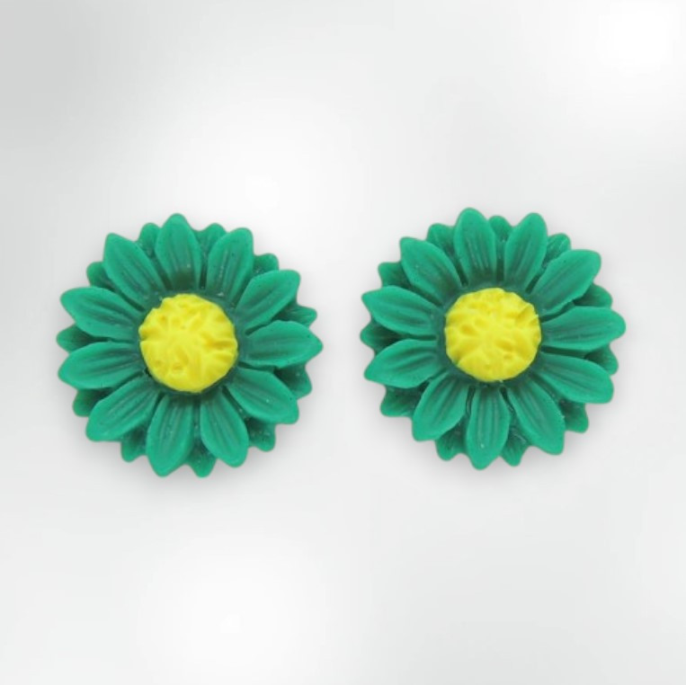 Чарівні дитячі сережки кліпси для дівчаток Liresmina Jewelry «Соняшник» у зелено-жовтому кольорі 1.5 см, фото 1