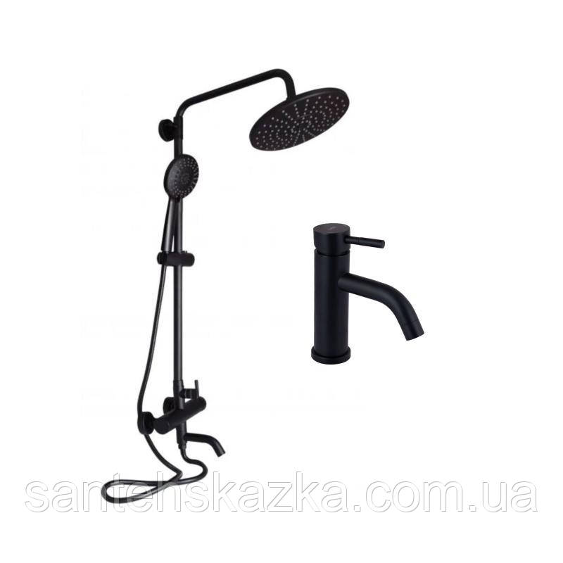 Комплект змішувачів Lidz Aria Black: Душова система LDARI1031BLA43370 + Змішувач для раковини, фото 1