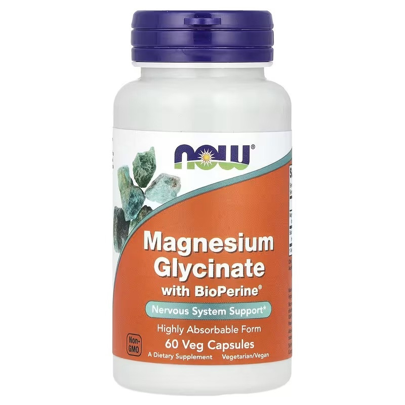 Магнію глицинат з біоперином, 200 мг, Magnesium Glycinate With BioPerine, Now Foods, 60 вегетаріанських капсул