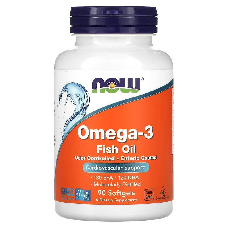 Омега-3, 1000 мг, 180 EPA — 120 DHA, Omega-3 Fish Oil, Now Foods, 90 гелевих капсул