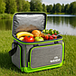 Термосумка Weida 40 л Сіра з зеленими вставками Сумка-холодильник для кемпінгу, пікніка, авто 36×31×29 см, фото 2