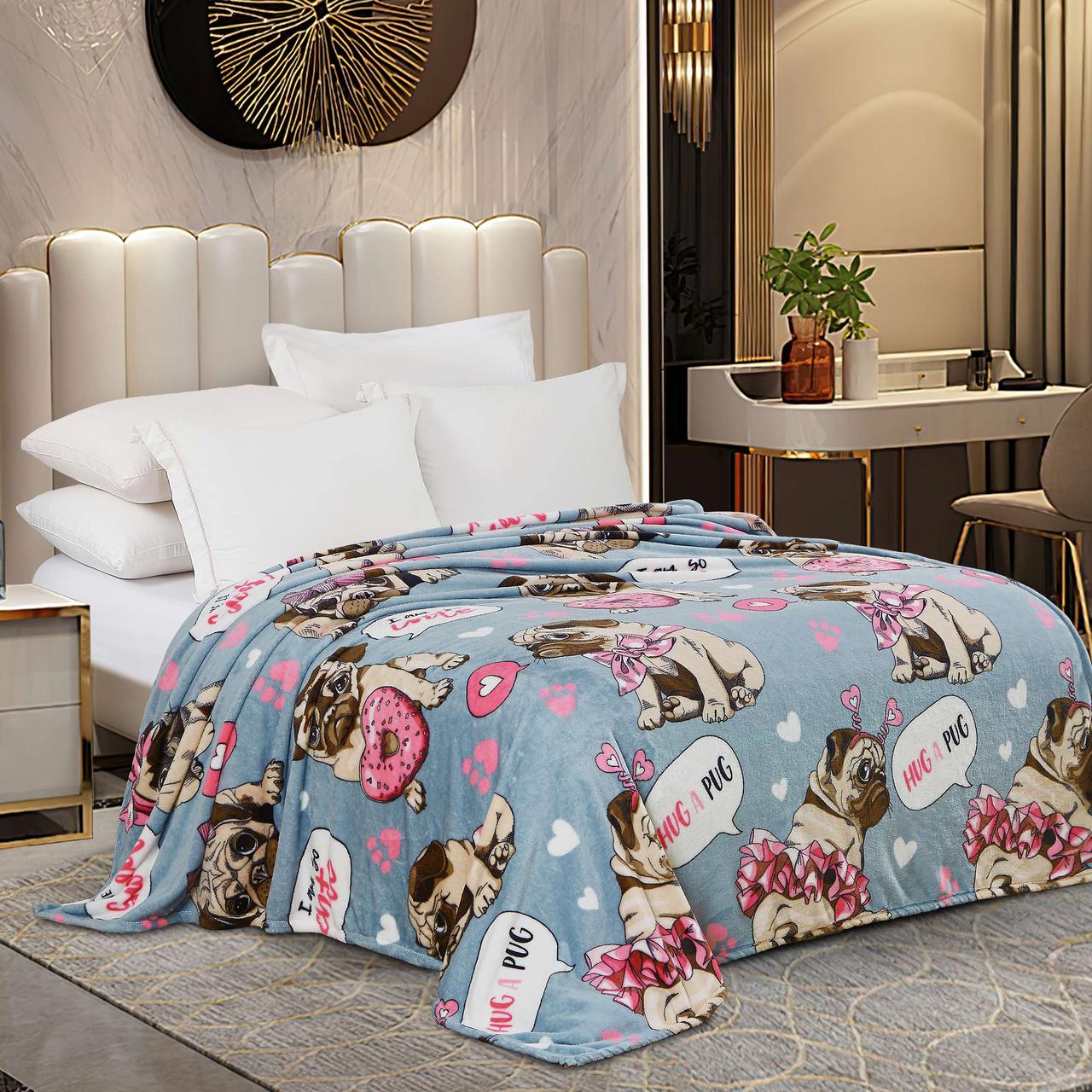 Плед фліс Солодкі мопси 150x200 см Love You, фото 1