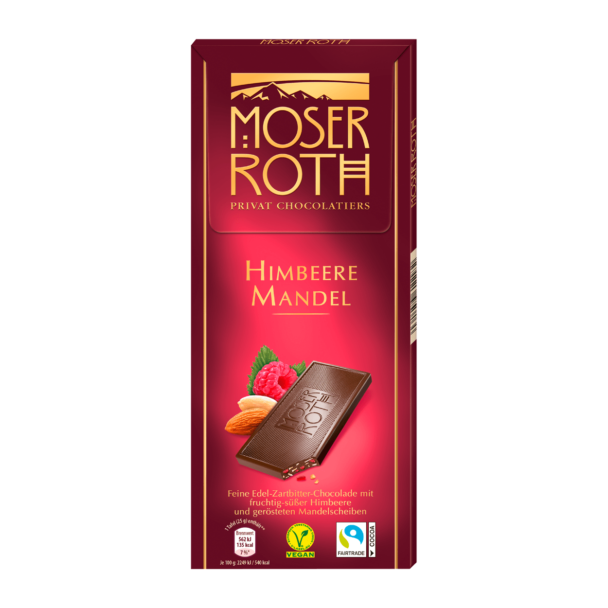 Чорний шоколад Moser Roth малина мигдаль, 125 г Німеччина