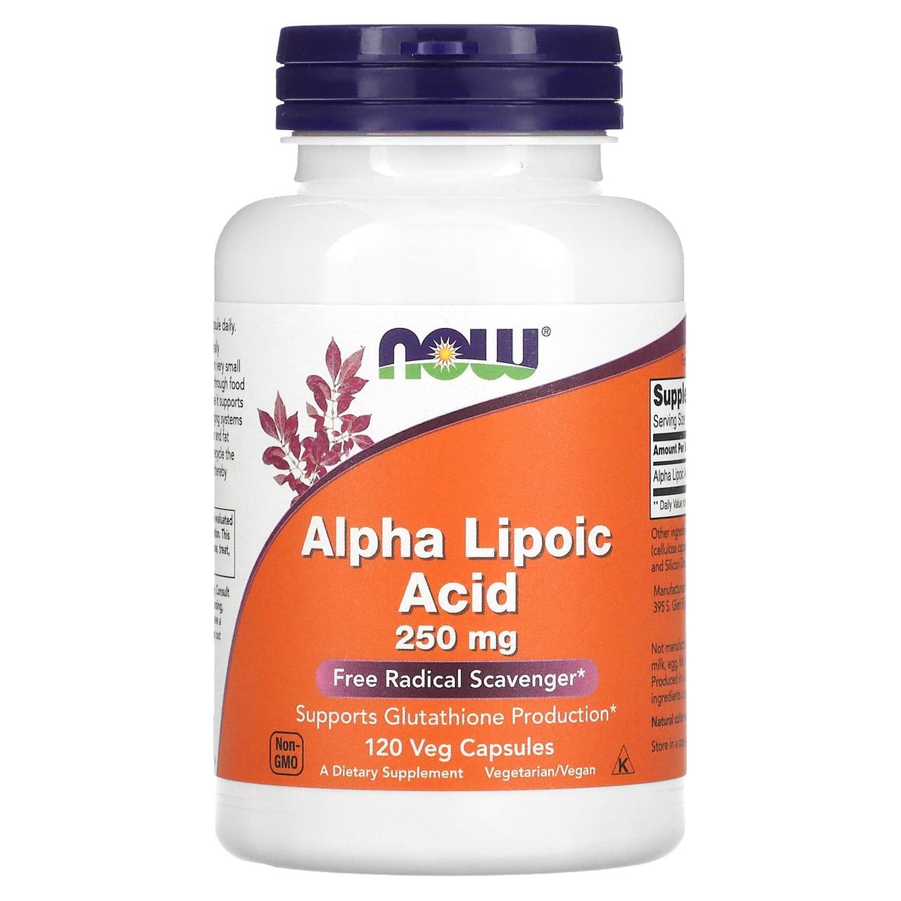Альфа-ліпоєва кислота, Alpha Lipoic Acid, Now Foods, 250 мг, 120 вегетаріанських капсул, фото 1