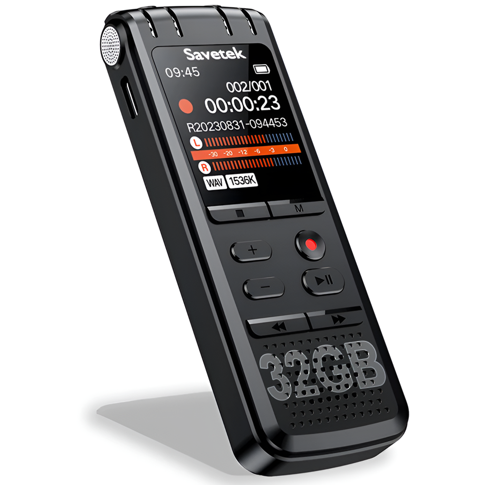 Професійний цифровий стерео диктофон Savetek GS-R58 з шумозаглушенням та голосовою активацією, 32 GB