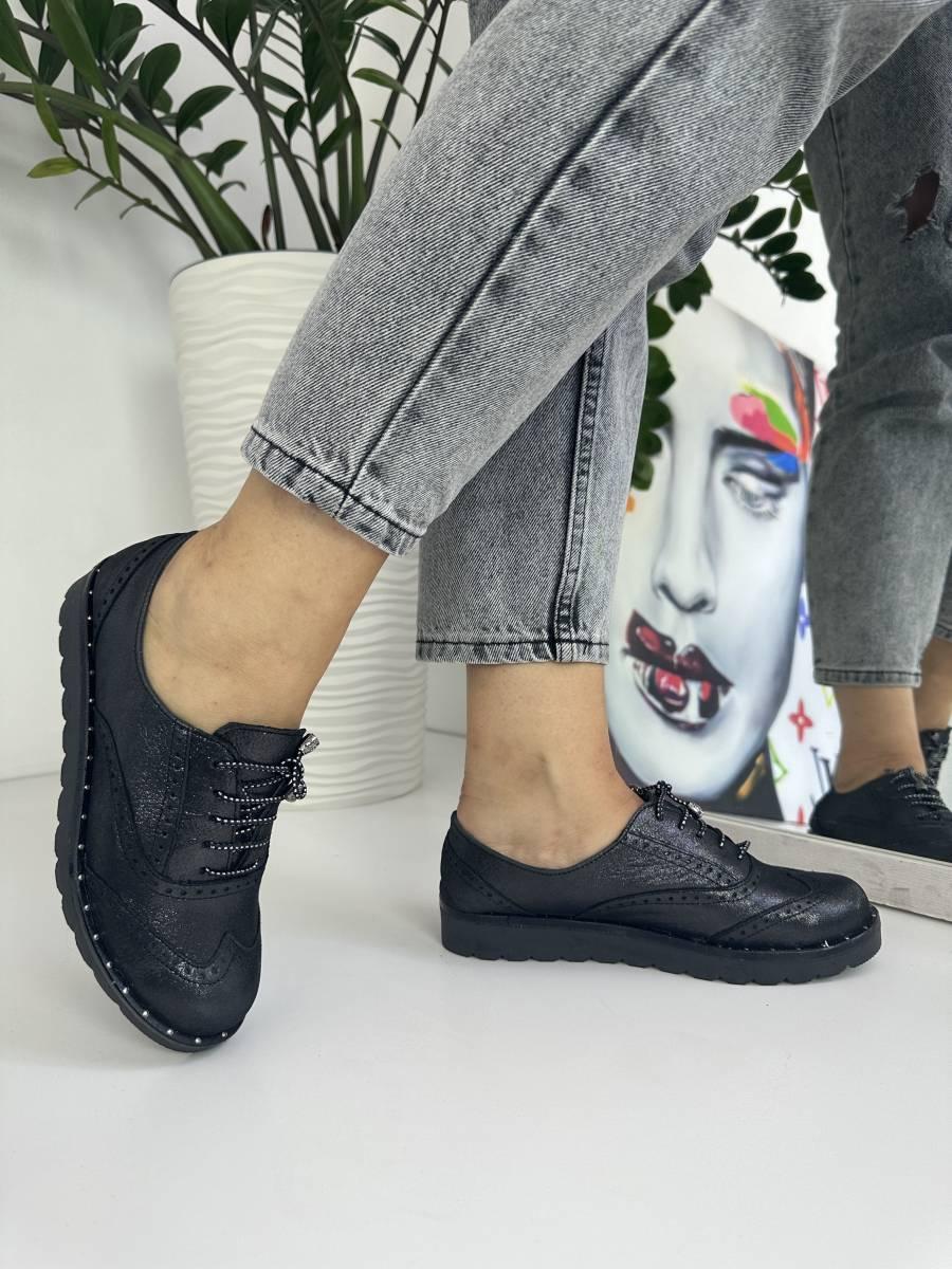 Туфлі жіночі оксфорди Aras Shoes 108-Simli-Siyah шкіряні на шнурівці 36