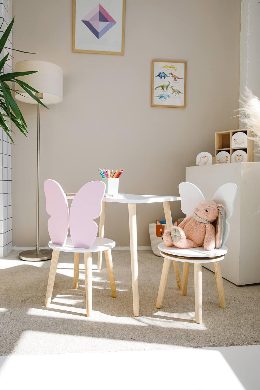 Білий дитячий стіл зі стільцем з декоративною спинкою (для діток 2-ї групи зросту 115-130см.)., фото 1