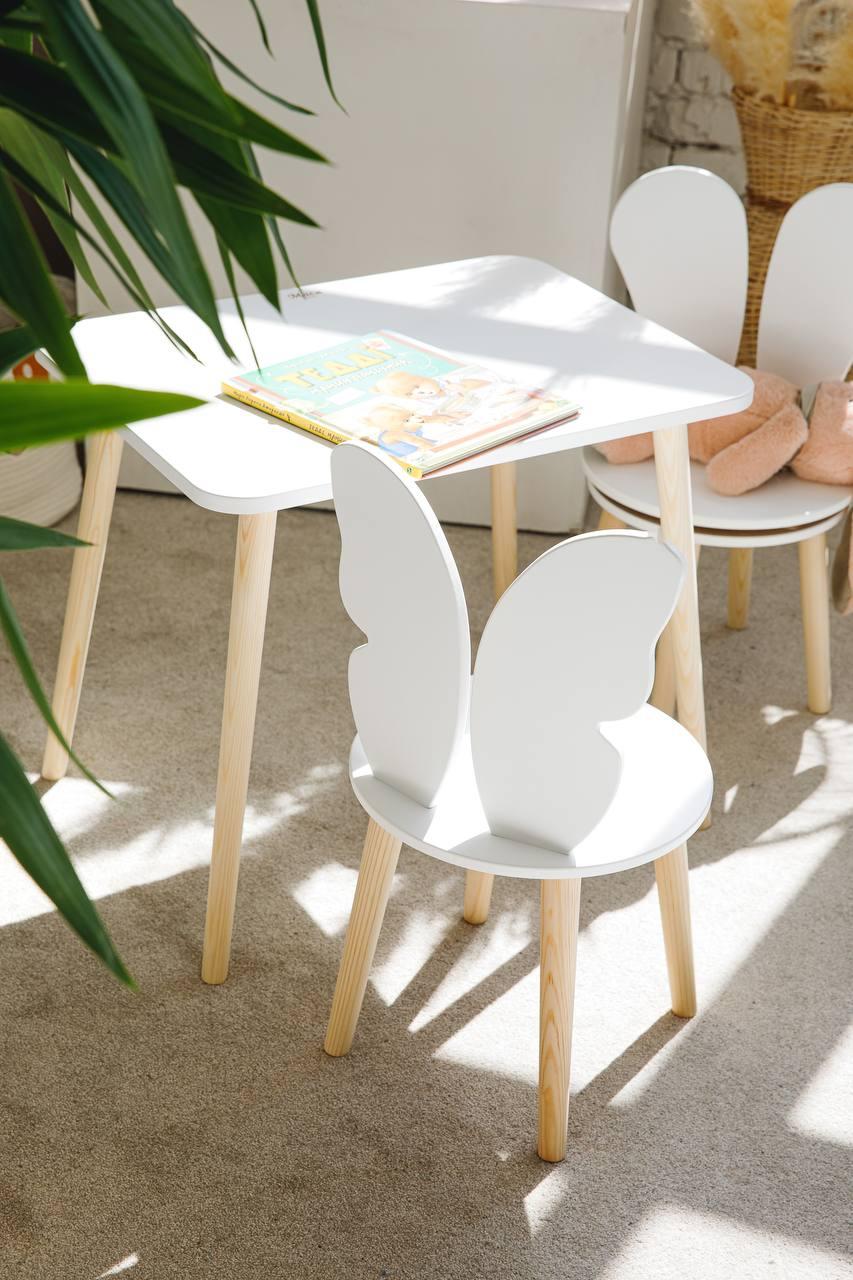 Білий дитячий стіл зі стільцем метелик. (Для діток 2-ї групи зросту 115-130см.)., фото 1