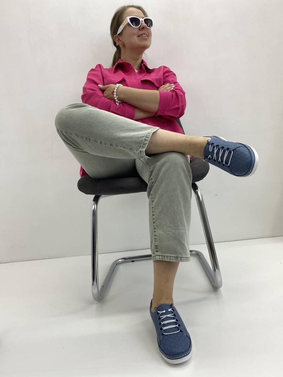 Мокасини жіночі Aras Shoes 301-kotmavi блакитні на шнуровці 37