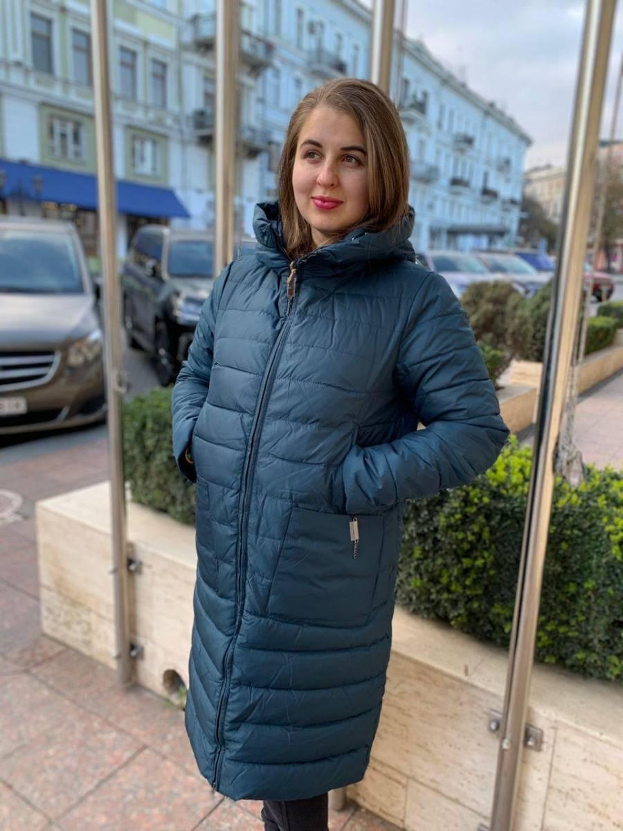 Пуховик-пальто жіночий Visdeer 801-25 зелений з капюшоном, фото 1