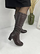 Чоботи жіночі зимові Battine M1466 коричневі на середньому підборі 36, фото 4