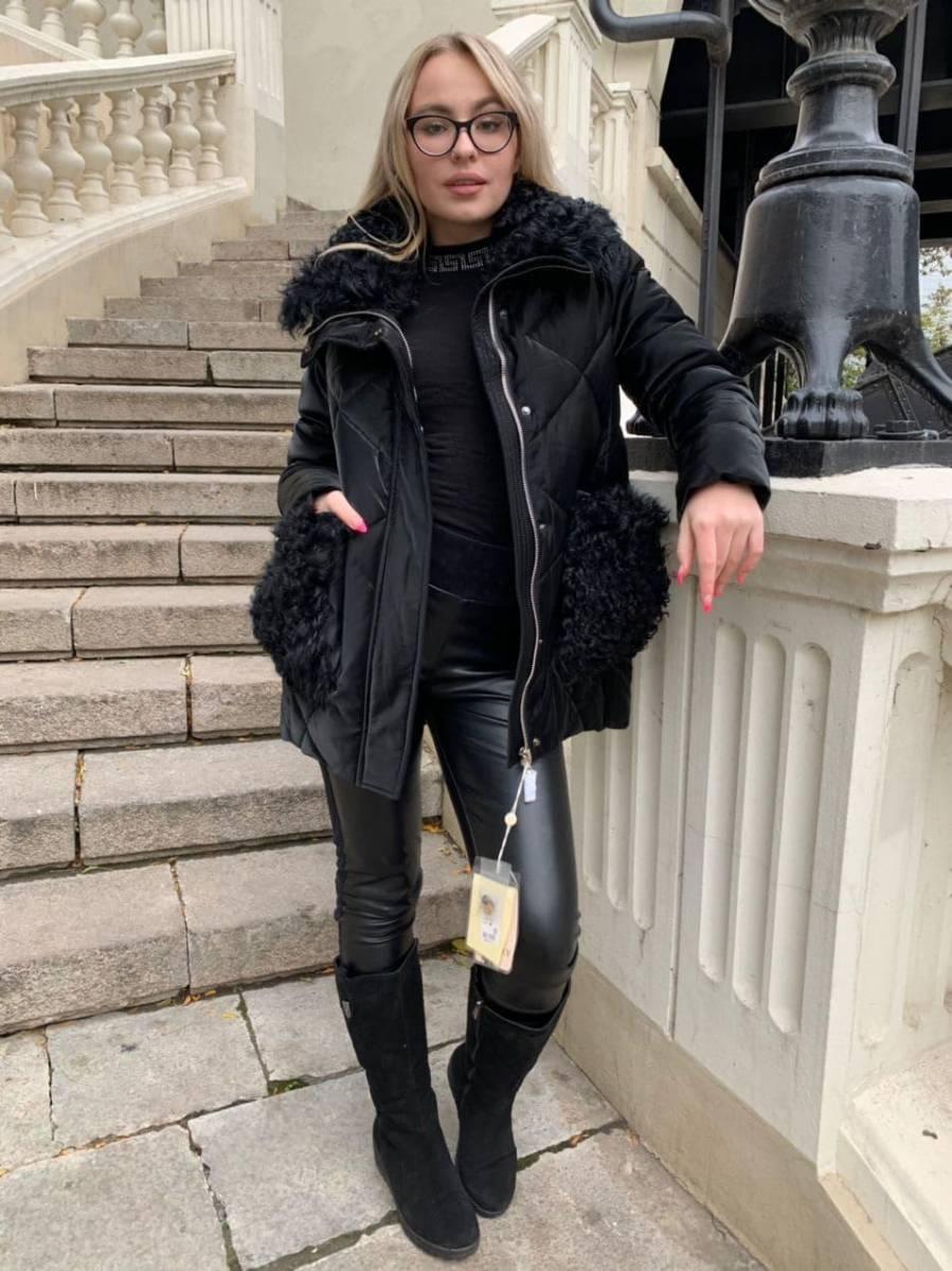 Зимова куртка пуховик ZLLY 20436-01 натуральне хутро каракуль, фото 1