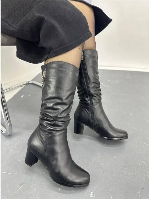 Зимові жіночі чоботи Battine M1207 шкіряні на підборах 36, фото 1