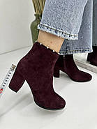 Ботильони жіночі Battine B0409 бордова замша на каблуці 37, фото 5