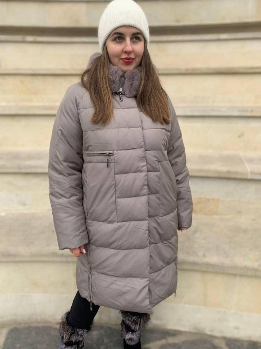 Пуховик-пальто жіночий Hailuozi 620-X2 сірий з капюшоном, фото 1
