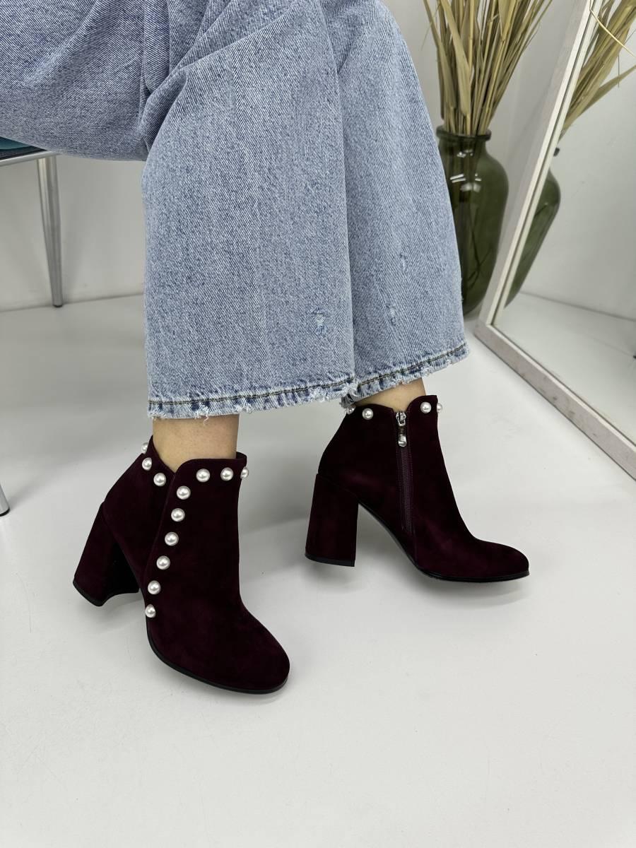 Ботильони жіночі Battine B442 на широкому каблуку бордова замша 37, фото 1