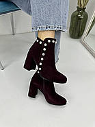 Ботильони жіночі Battine B442 на широкому каблуку бордова замша 37, фото 3