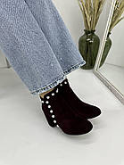 Ботильони жіночі Battine B442 на широкому каблуку бордова замша 37, фото 4
