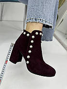 Ботильони жіночі Battine B442 на широкому каблуку бордова замша 37, фото 5