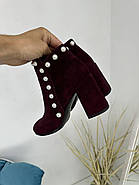 Ботильони жіночі Battine B442 на широкому каблуку бордова замша 37, фото 7