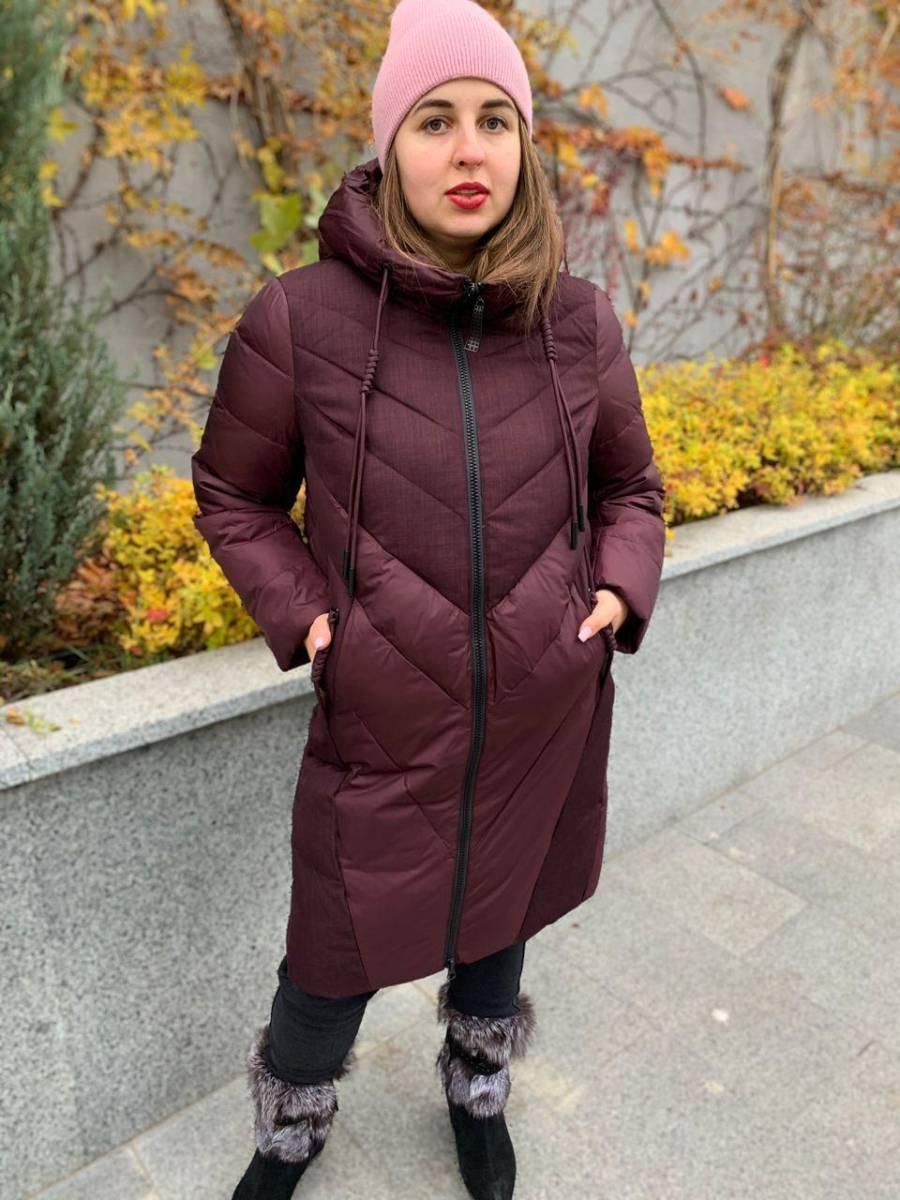 Пуховик жіночий пальто SIYAXIGE 931-274 бордовий з капюшоном, фото 1