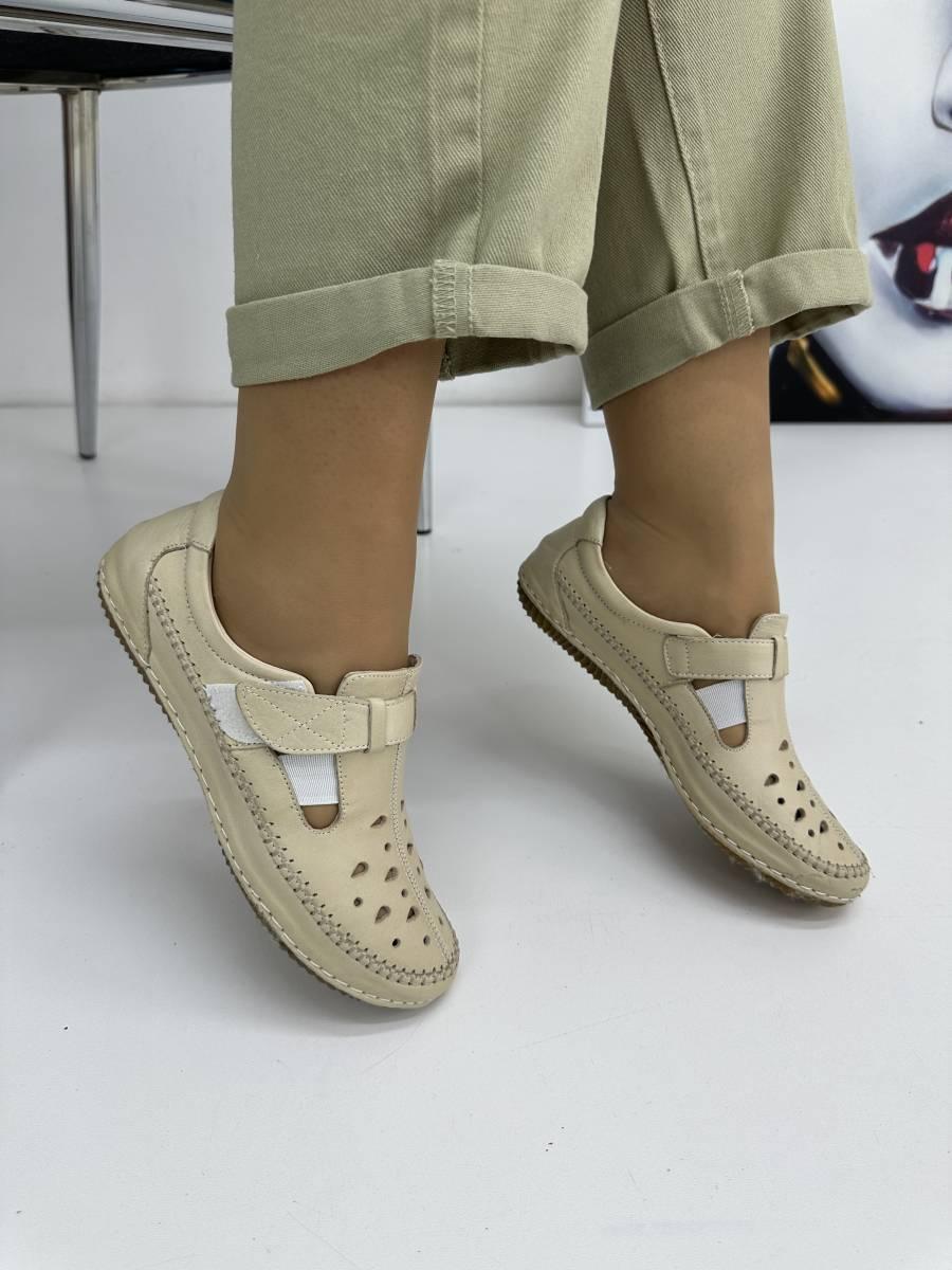 Мокасини жіночі Izderi 3081-beige шкіряні світлі на липучці 37, фото 1