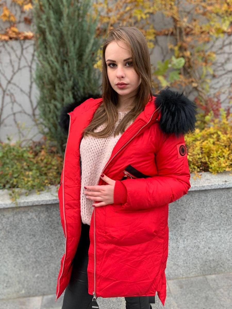 Пуховик жіночий пальто CHANEVIA 92016-79-red червоний з капюшоном, фото 1