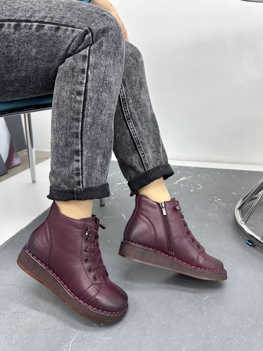 Черевики жіночі MeegoComfort 21871-PURPLE бордові на танкетці 36