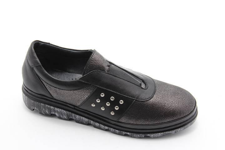Мокасини жіночі ArasShoes 300-simli-siah шкіряні з гумкою 37