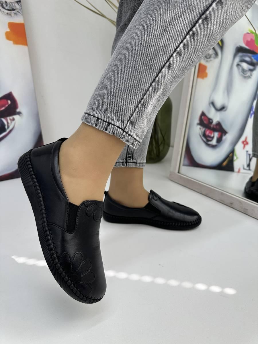 Мокасини жіночі Burc 4035-black шкіряні чорні на низькому ходу 37