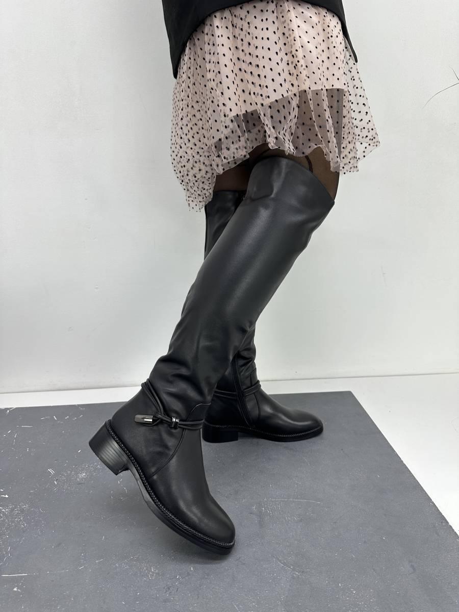 Чоботи жіночі ботфорти MyClassic 0B011-NZ32-NP718BG зимові чорні шкіряні  38, фото 1