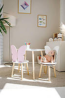 Белый детский стол со стулом декоративной спинкой. (Для деток 2-й группы роста 115-130см.)