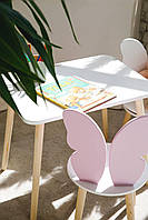 Белый детский стол со стулом розовым бабочка. (Для деток 2-й группы роста 115-130см.)