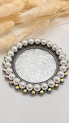 Палітра манікюрна для змішування фарб, кругла, біла з чорним