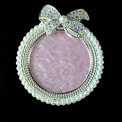 Палітра манікюрна для змішування фарб, кругла, рожева зі срібним бантом