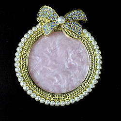 Палітра манікюрна для змішування фарб, кругла, рожева із золотим бантом