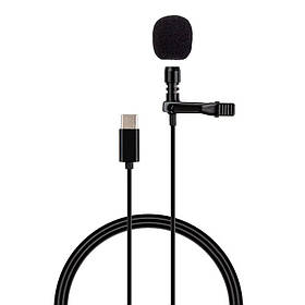 Мікрофон петличний дротовий для аудіо та відеозапису з роз'ємом Type-C