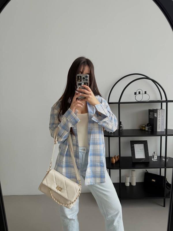 Трендова клітчата фланелева сорочка жіноча рубашка вільного крою картата, фото 1