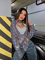 Яскрава фланелева сорочка в клітинку вільного крою якісна рубашка жіноча картата
