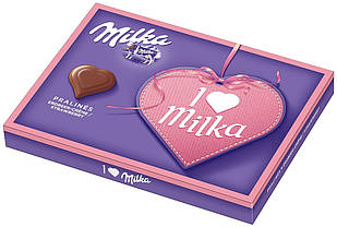 Шоколадні цукерки в коробці Milka I Love з полуничним праліне, 110 г