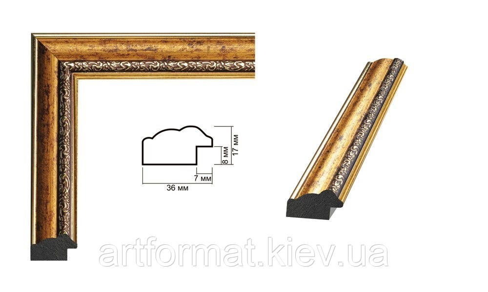 Рамка 50х70. Золота з орнаментом. Профіль 33 мм. Для фото, грамот, мафін, фото 1