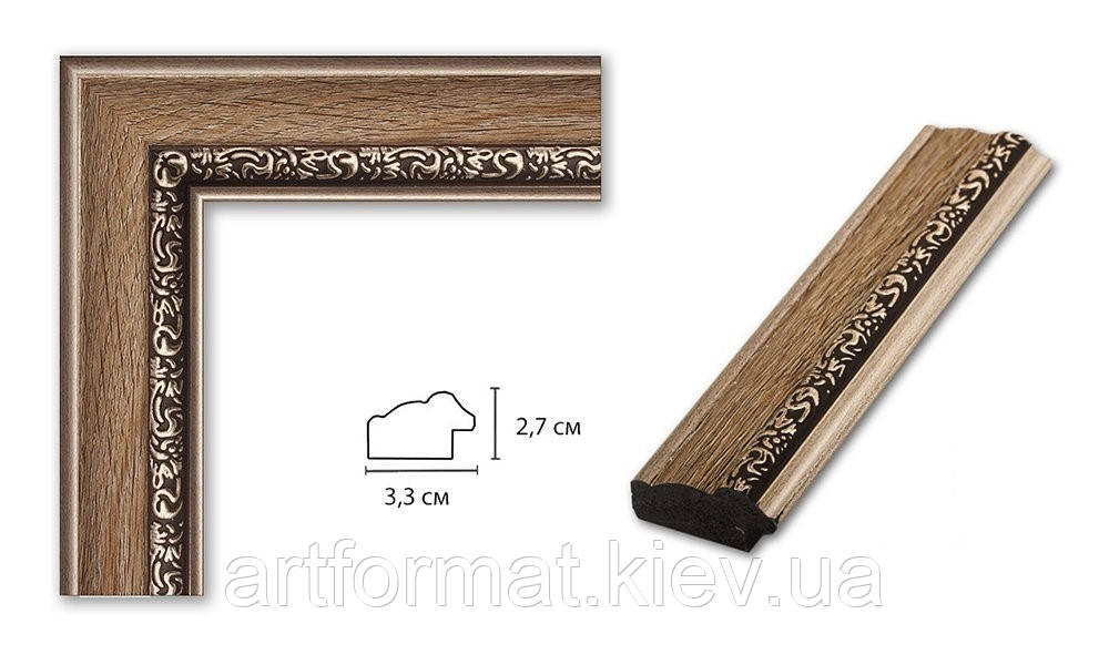 РАМКА 50х70. Горіх з золотим орнаментом. Профіль 33 мм. Для фото,вишивок,картин, фото 1