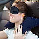 Набір для Сна 3в1: надувна подушка-підголівник для автомобіля маска для очей беруші у вуха, фото 5