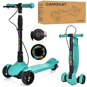 Самокат JR 3-060-40-GR MAXI, алюміній та пластик, 3 колеса ПУ 120мм-світло, кермо 66/78см, підніжка, ручне гальмо, зелений.